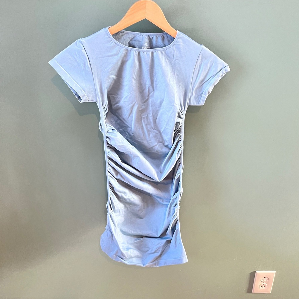 BLANQI Everyday Ruched Maternity T-Shirt Dress Light‎ Blue Short Sleeve Size S M